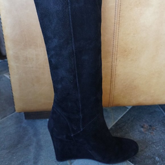 Stuart Weitzman Black Suede Knee High Wedge Boot - Picture 7 of 12